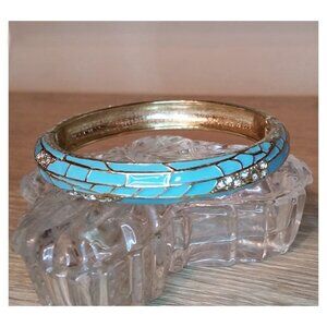 Sequin brand light blue enemel rhinestone hinge bangle bracelet stackable layer